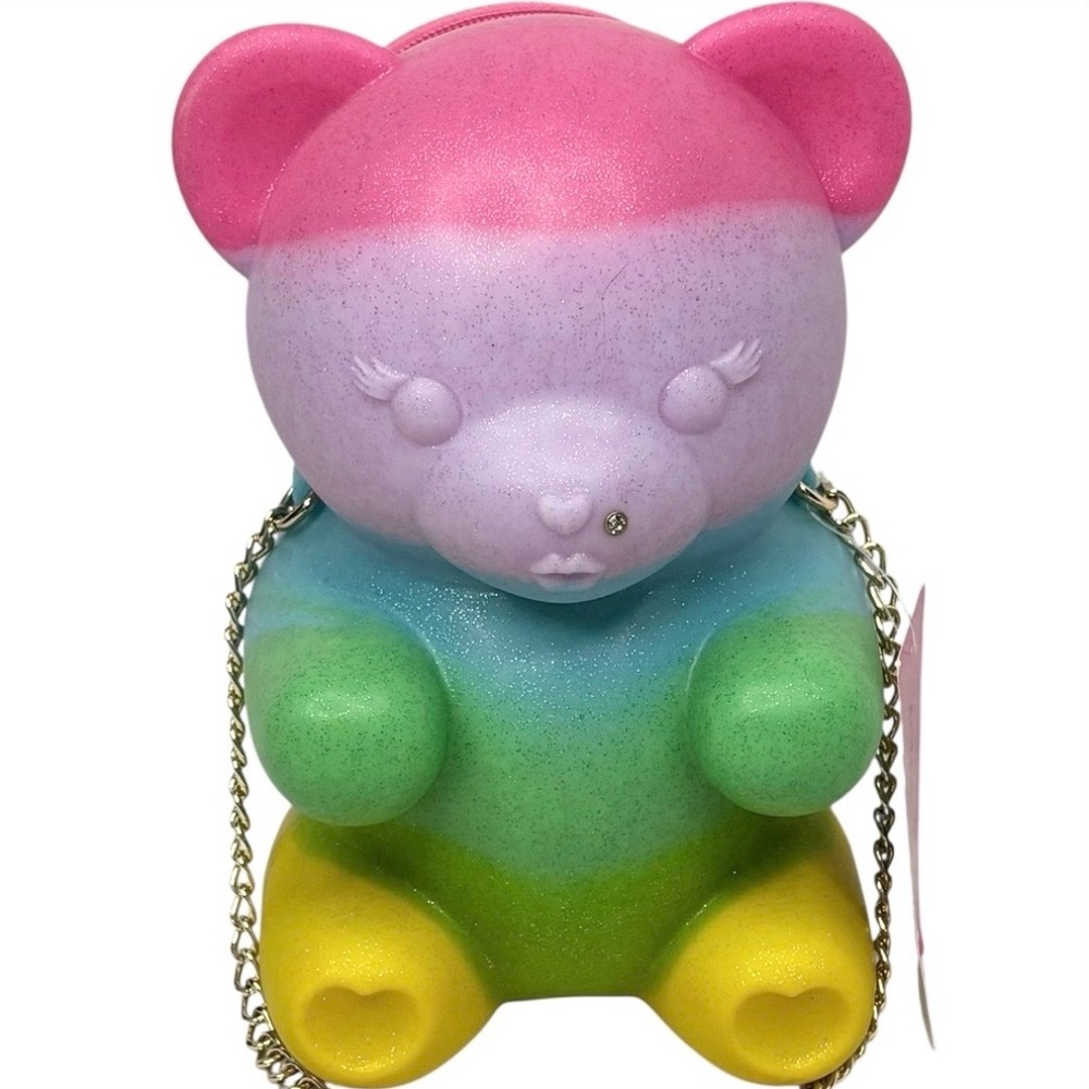 NWT Betsey Johnson Kitsch Bear Necessity Rainbow Gummy Crossbody Polymer Bag
